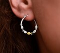 Swimming Against The Current. Sterling HOOP earrings. School of fish with one golden enameled fish swimming upstream. Gift for HER.
