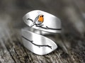 Red Robin Bird twisted ring. 925 sterling silver. Adjustable. Unique nature inspired ring for her.