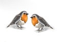 Red robin bird stud earrings. Small robin birds with orange enamel. Sterling silver.