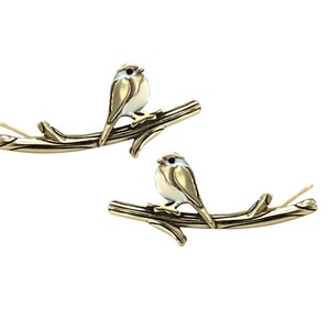 New: Chickadee bird ear climbers. Sterling Silver & enamel. Just 1 ear hole needed. Black capped chickadee. Unique gift for her. image 6