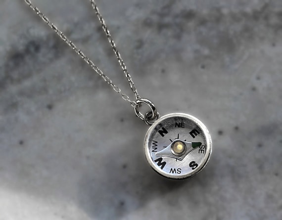 Dainty working compass necklace. 925 Sterling Silver. Unique handmade jewelry for her. Stacking layering.