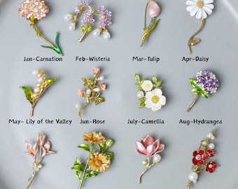 Broche de flores de cumpleaños, broche floral, broche vintage, broche de boda, regalo de cumpleaños para ella/mamá, regalo del Día de la Madre