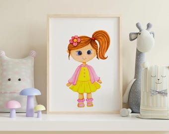 Decoração para quarto infantil | Quadro decorativo para quarto de bebê | Presente de aniversário para menina | Presente para recém-nascido | Ilustração de livro infantil | Impressão em estilo conto de fadas