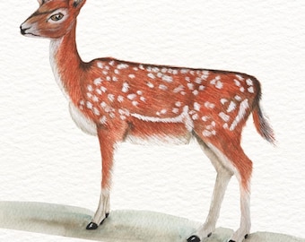 Impressão em aquarela de veado, arte de parede com animais da floresta, decoração de casa com tema da natureza (A4/A5 sem moldura)