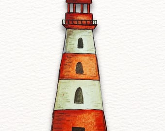 Impressão em aquarela de um farol: Arte de parede tranquila à beira-mar (A4, A5)
