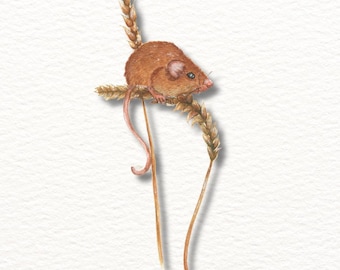 Impressão em aquarela de um rato-do-campo: Arte de parede com animais da floresta, decoração campestre com toque natural (A4, A5)