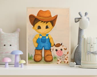 Arte de parede para quarto de bebê com tema de caubói | Decoração para quarto de menino | Quadro infantil divertido com tema do Velho Oeste | Presente fofo de caubói para bebê