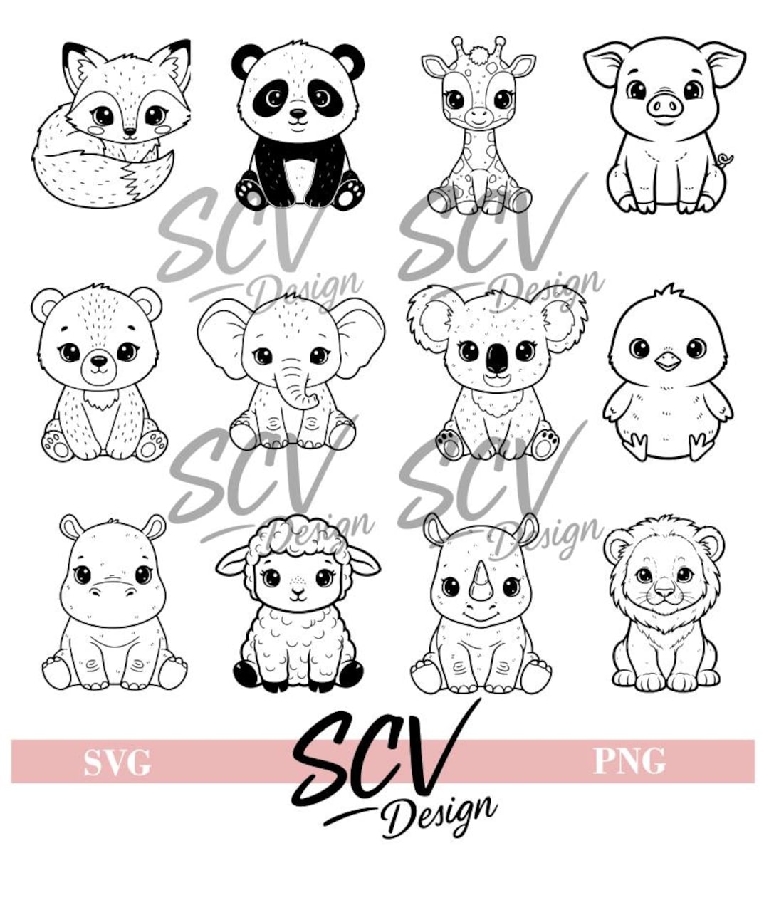 Baby Animals Plotter File SVG PNG, Cute Baby Animals Vector Graphics ...