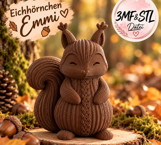 Emmi the Squirrel in Knitted Look — 3D Print File STL & 3MF