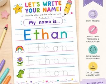 Pre-K Custom Name Tracing Worksheet. Personalized Name Tracing Worksheet for Kids, Custom Handwriting Practice Printable