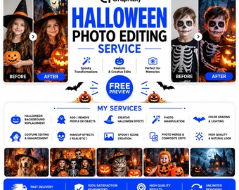 Halloween-fotoredigeringstjänst | Spöklik Photoshop-manipulation, kostymretuschering (digital tjänst)