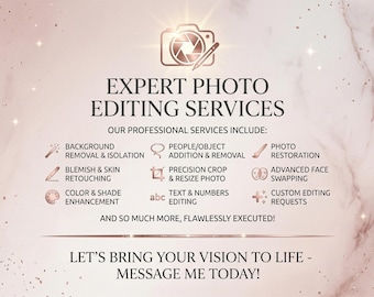 Custom Photo Editing Service: Restoration, Face Swap, Enhance, Colorize, Person Removal (Digital File)  | Custom Graphic Designing Services