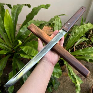 Handmade Samurai Wakizashi Tanto Knife 12.2'', Rosewood Handle, Forged Chainsaw Steel Blade