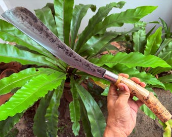 Handmade Parang machete camping gardening knife, 12.5” forged blade, Bamboo handle