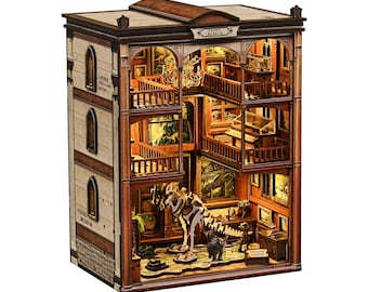 Kit coin livre à faire soi-même pour musée des fossiles | Serre-livres puzzle 3D en bois avec lumière LED