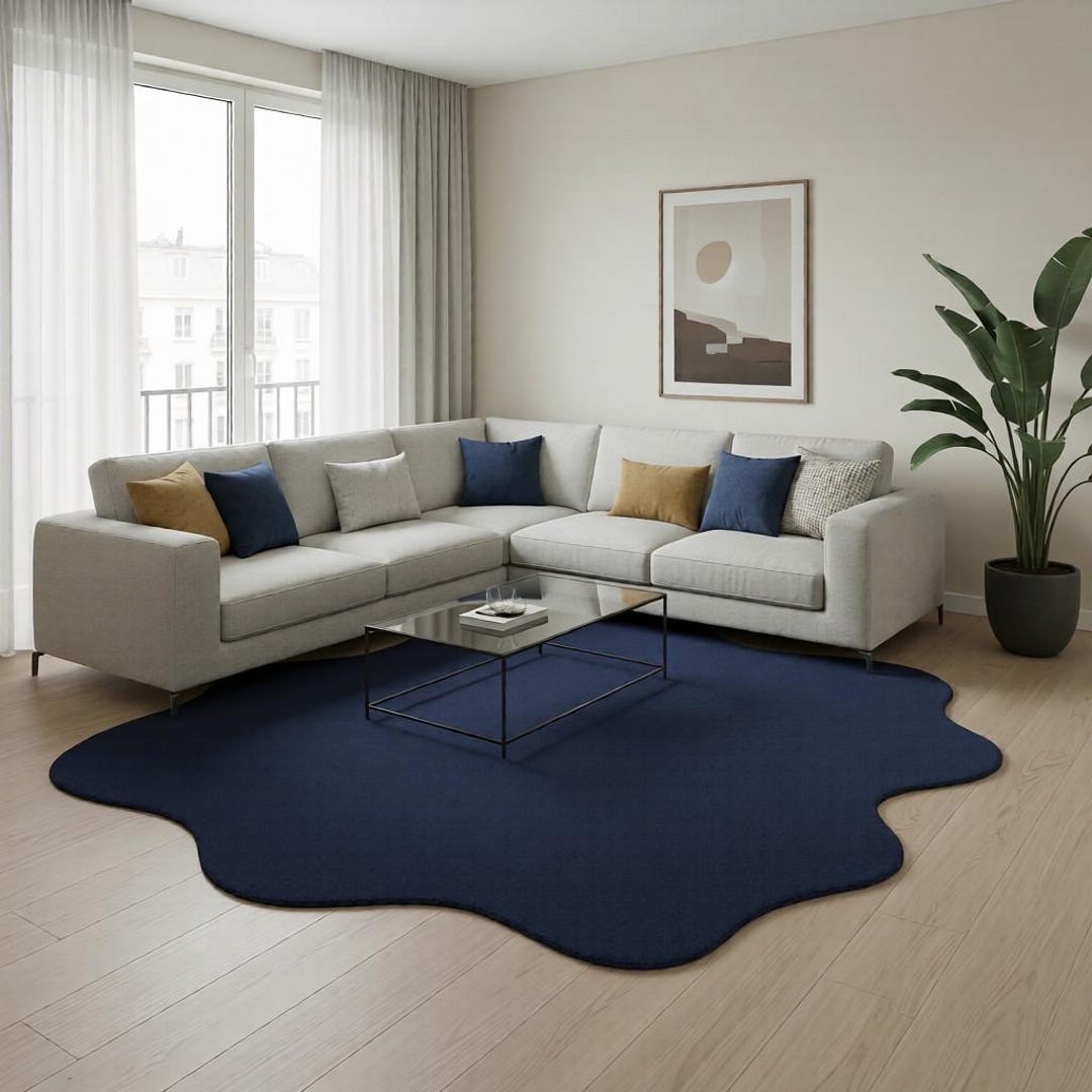 Navy Blue Abstract Rug – Irregular Modern Area Carpet - Etsy