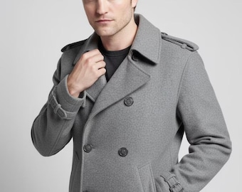 Twilight Edward Cullen Grey Wool Jacket, New Moon Vampire Peacoat, Vintage Gray Wool Coat