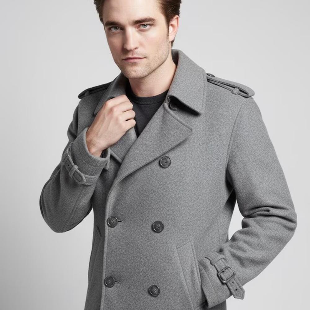 Twilight Edward Cullen Grey Wool Jacket, New Moon Vampire Peacoat