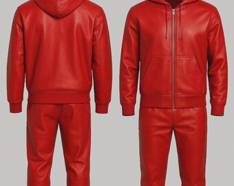 Herren Trainingsanzug aus rotem Leder: Brayden Sweatsuit mit Kapuze