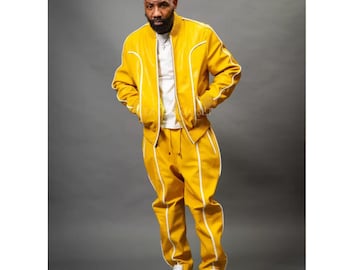 Herren Gelb Leder Trainingsanzug, Jogging Sweatsuit