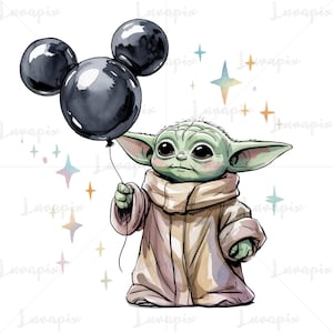 Baby Yoda PNG, Grogu Disney Trip-tröja söt Star Wars-ballong Musse Pigg-öron sublimering PNG