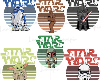 スターウォーズ PNG バンドル、漫画キャラクター、ベビーヨーダ、ダースベイダー、ストームトルーパー、昇華 PNG