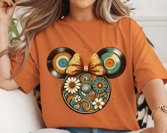 Retro Mickey Ears PNG, Vintage Floral Mouse Head Clipart