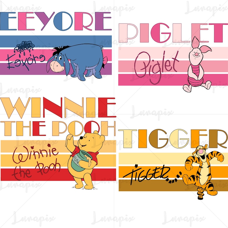 Tigger Panel Winnie the Pooh Friends Retro PNG Bundle – Pooh Piglet Tigger Eeyore ...