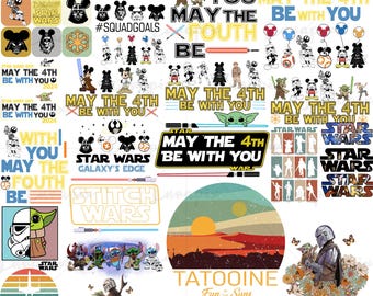 May the 4th Be With You PNGバンドル、スターウォーズ風キャラクター、ディズニー風クリップアートセット、デジタルダウンロード