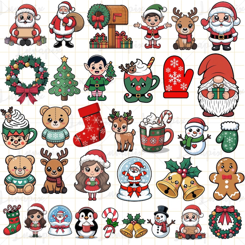 Christmas Clipart PNG Bundle, Santa Claus PNG, Christmas Characters ...