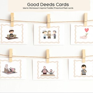 Cartes Bonnes actions pour enfants | Apprentissage islamique inspiré de Montessori | Flashcards pour tout-petits musulmans | Préscolaire imprimable