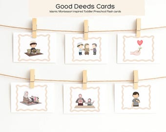 Good Deeds Cards for Kids | Montessori Inspired Islamic Learning | Muslim Toddler Flashcards | Preschool Printable