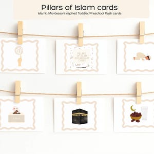 Cartes de vocabulaire des piliers de l'Islam pour enfants | Apprentissage islamique inspiré de Montessori | Flashcards pour tout-petits musulmans | Islamique préscolaire imprimable