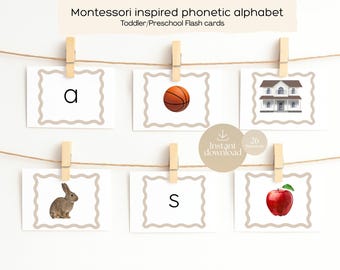 Montessori Inspired Phonetic Alphabet Flashcards for Toddlers | Beginning Sounds Learning Cards | Preschool Phonics