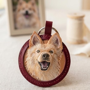 Bolsa para celular com retrato de animal de estimação em couro esculpido à mão, pingente 3D personalizado com desenho de cachorro em relevo.