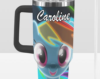 My Little Pony-beker van 40 oz: Rainbow Dash gepersonaliseerde op Stanley geïnspireerde roestvrijstalen beker