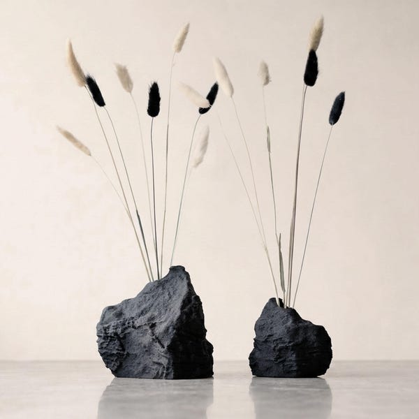 Black Stone Inspired Sculptural Bud Vase – Organic Rock Form, Japandi Home Decor
