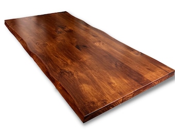 2" Thick Live Edge Wood Table Top - Walnut Color, Solid Wood