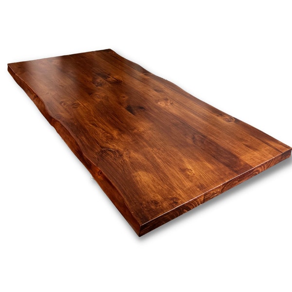 2" Thick Live Edge Wood Table Top - Walnut Color, Solid Wood