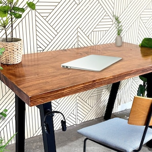 Distressed Walnut Color Desk | Solid Wood Work Desk | Rustic Home Office Wood Table | Sturdy Steel Legs | Choose Your Desktop Size! - UMBUZO