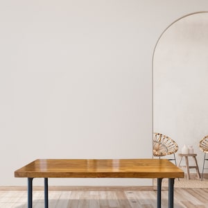 Solid Wood Straight-Edge Hobby Desk | Wood Sewing Table | Rustic Modern Style Desk | Mid-Modern Steel Legs | Walnut Colored Table - UMBUZO
