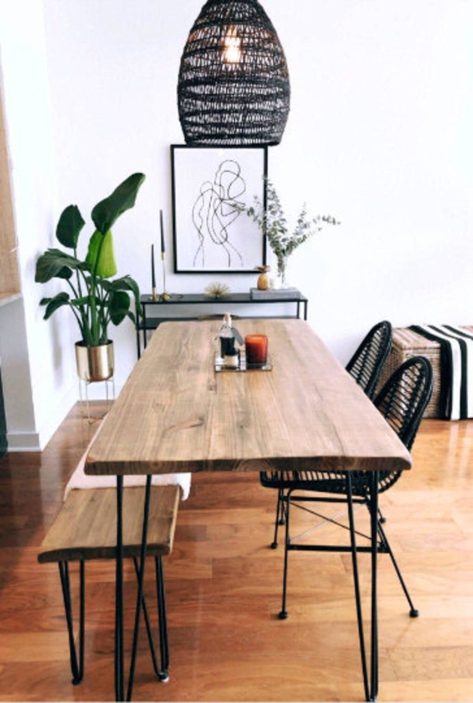 Boho Reclaimed Wood Dining Table & Bench Dining Table Set Etsy