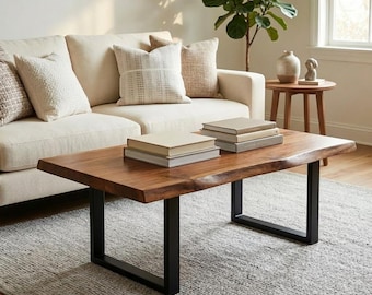 Live-Edge Coffee Table | Exotic Hardwood Coffee Table | U-Shaped Legs | Handcrafted Modern Coffee Table | Short Living Room Table - UMBUZO