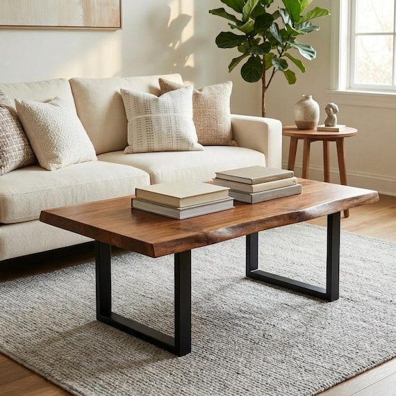 Live-Edge Coffee Table | Exotic Hardwood Coffee Table | U-Shaped Legs | Handcrafted Modern Coffee Table | Short Living Room Table - UMBUZO