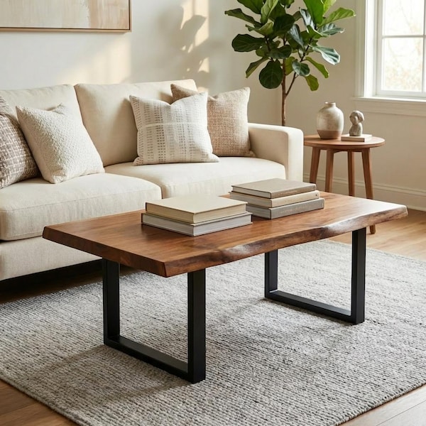 Live-Edge Coffee Table | Exotic Hardwood Coffee Table | U-Shaped Legs | Handcrafted Modern Coffee Table | Short Living Room Table - UMBUZO