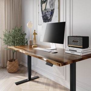 Adjustable Standing Desk | Walnut Acacia Desk | Exotic Hardwood | Live-Edge Desk | Adjustable Standing Desk | Solid Wood Desk - UMBUZO