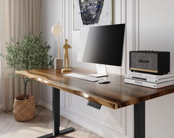 Adjustable Standing Desk | Walnut Acacia Desk | Exotic Hardwood | Live-Edge Desk | Adjustable Standing Desk | Solid Wood Desk - UMBUZO