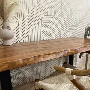Solid Wood Live-Edge Office Desk, Walnut Colored Computer Desk, Mid-Modern Rustic Style Table, Choose Desk Size and Leg Style! - UMBUZO