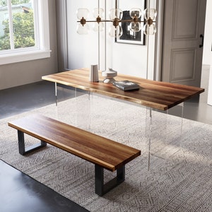 Exotic Hardwood Live Edge Dining Table & Bench Combo imagem 4