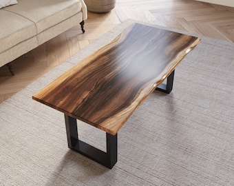 Live-Edge Walnut Coffee Table | Exotic Coffee Table with U-Shaped Legs | Handcrafted Living Room Table | Modern Hardwood Table - UMBUZO